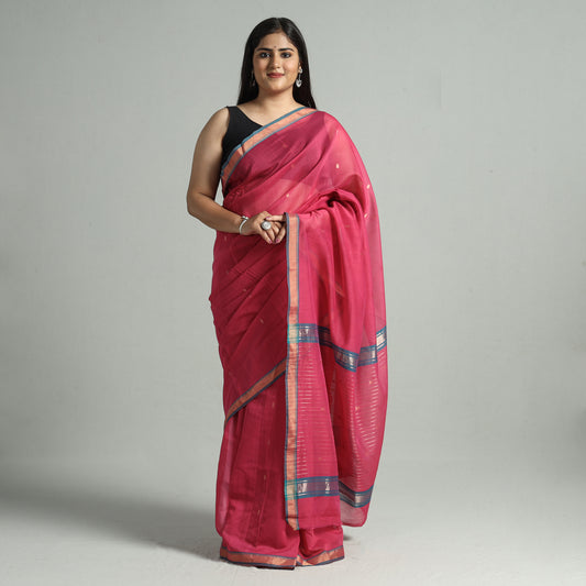 Pink - Traditional Chanderi Silk Buti Handloom Zari Work Saree 18