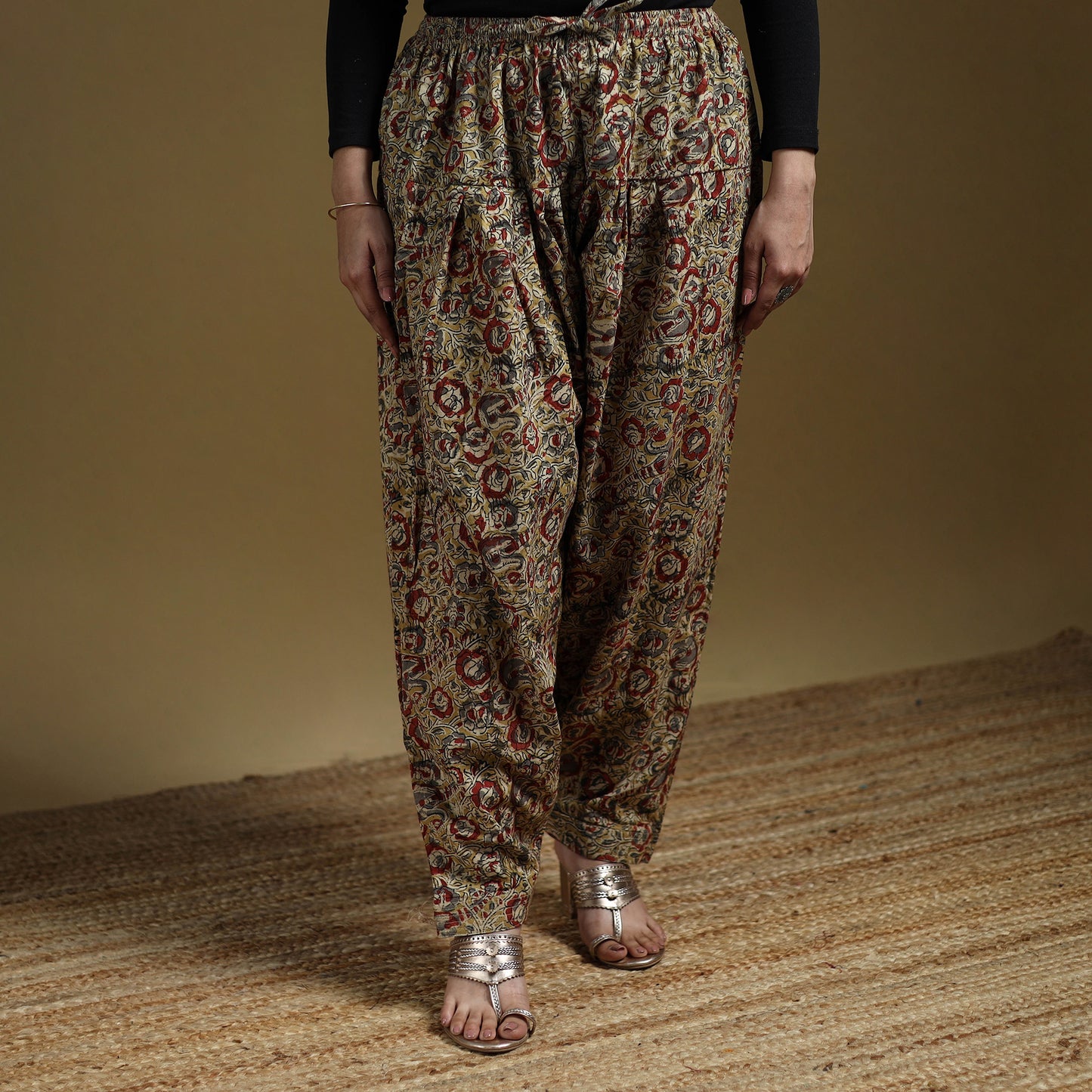 Yellow - Pedana Kalamkari Hand Block Print Natural Dyed Cotton Salwar 04