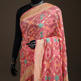 Kutch Bandhani Fine Georgette Banarasi Neem Zari Jaal Saree 04