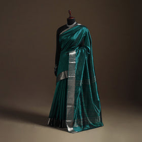 Green - Pure Handwoven Mangalagiri Silk Cotton Pattu Saree with Zari Border 15