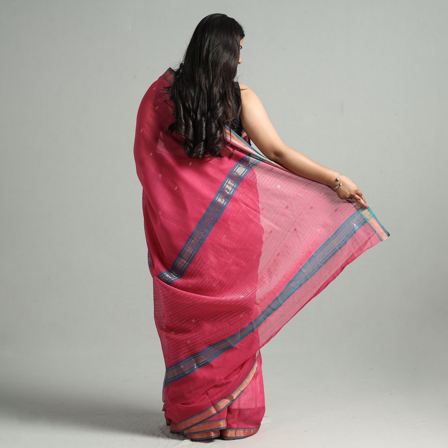 Pink - Traditional Chanderi Silk Buti Handloom Zari Work Saree 18