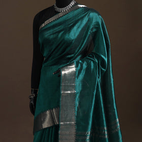 Green - Pure Handwoven Mangalagiri Silk Cotton Pattu Saree with Zari Border 15