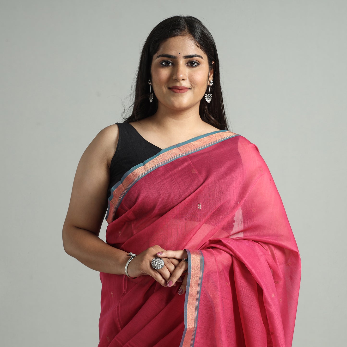 Pink - Traditional Chanderi Silk Buti Handloom Zari Work Saree 18