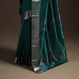 Green - Pure Handwoven Mangalagiri Silk Cotton Pattu Saree with Zari Border 15