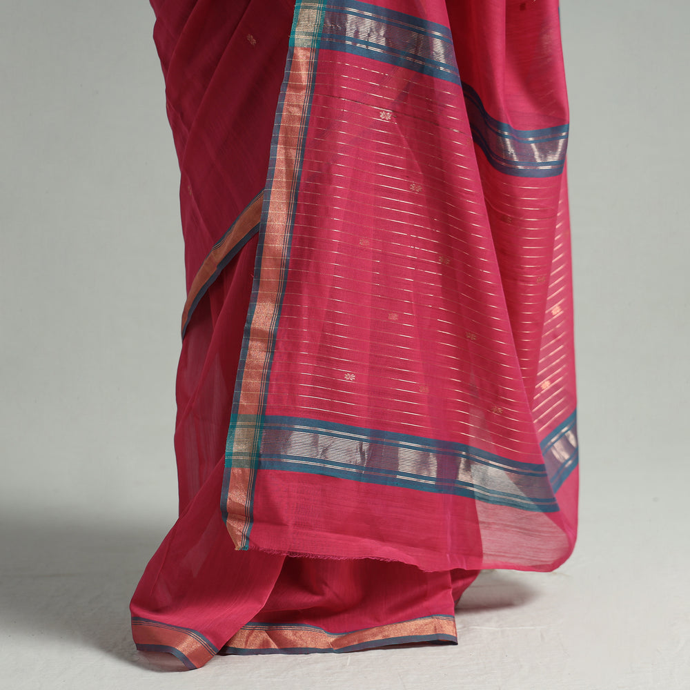 Pink - Traditional Chanderi Silk Buti Handloom Zari Work Saree 18