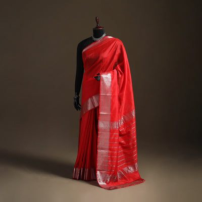Red - Pure Handwoven Mangalagiri Silk Cotton Pattu Saree with Zari Border 17