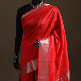 Red - Pure Handwoven Mangalagiri Silk Cotton Pattu Saree with Zari Border 17