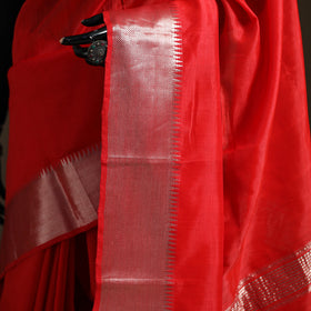 Red - Pure Handwoven Mangalagiri Silk Cotton Pattu Saree with Zari Border 17