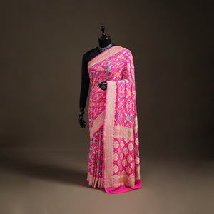 Kutch Bandhani Fine Georgette Banarasi Neem Zari Jaal Saree 06