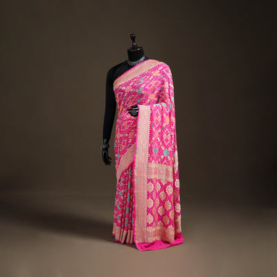 Kutch Bandhani Fine Georgette Banarasi Neem Zari Jaal Saree 06