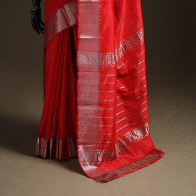 Red - Pure Handwoven Mangalagiri Silk Cotton Pattu Saree with Zari Border 17