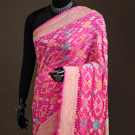 Kutch Bandhani Fine Georgette Banarasi Neem Zari Jaal Saree 06