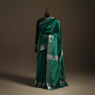 Green - Pure Handwoven Mangalagiri Silk Cotton Pattu Saree with Zari Border 18