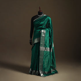 Green - Pure Handwoven Mangalagiri Silk Cotton Pattu Saree with Zari Border 18