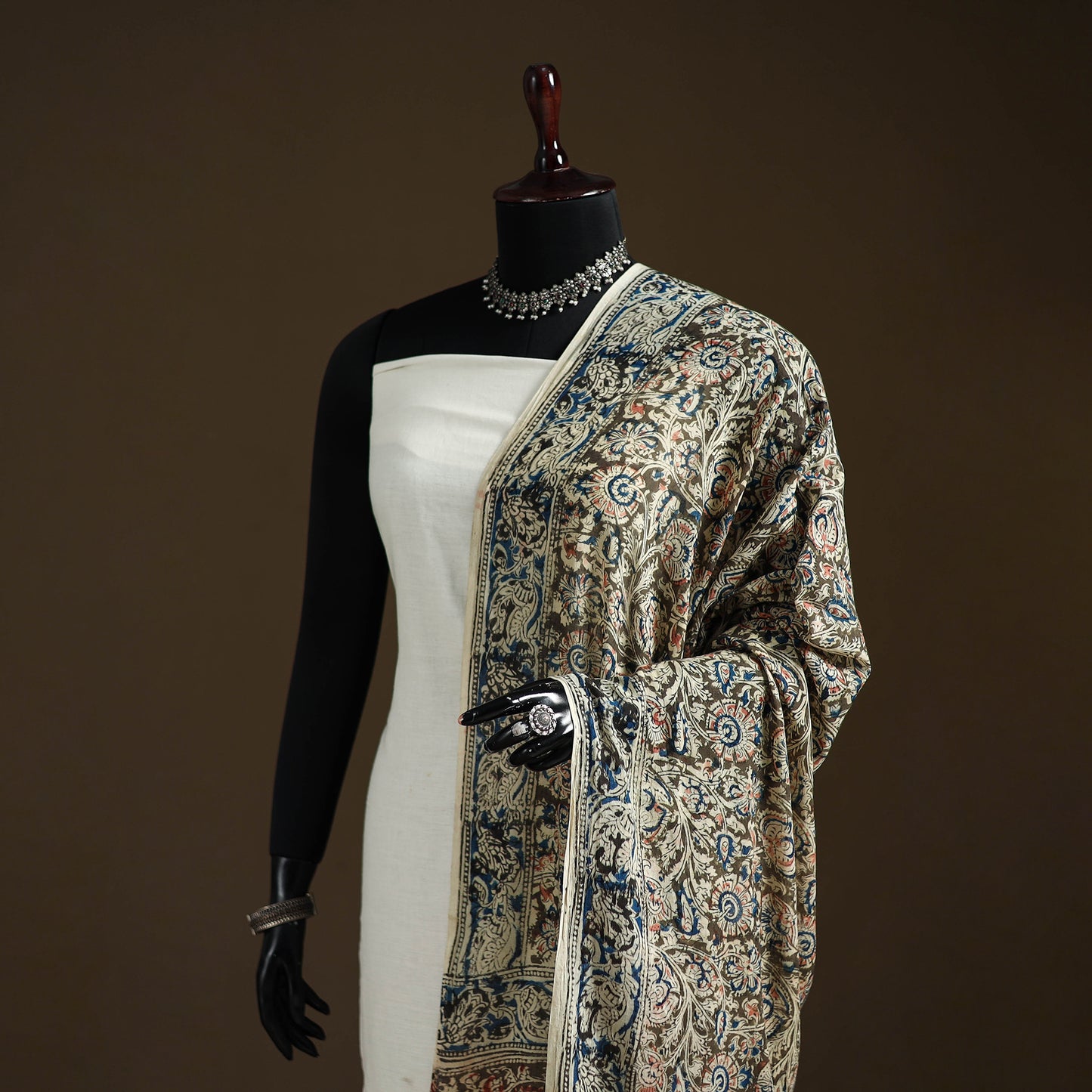 Kalamkari Hand Block Print Natural Dyed Cotton Dupatta 73