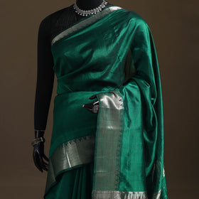 Green - Pure Handwoven Mangalagiri Silk Cotton Pattu Saree with Zari Border 18