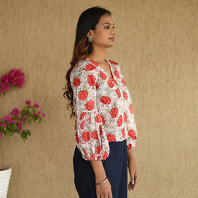 Multicolor - Sanganeri Hand Block Printed Full Sleeve Cotton Crop Top 06