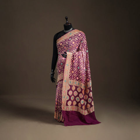 Kutch Bandhani Fine Georgette Banarasi Neem Zari Jaal Saree 07