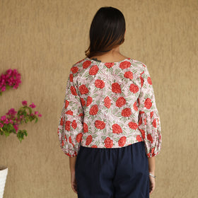 Multicolor - Sanganeri Hand Block Printed Full Sleeve Cotton Crop Top 06