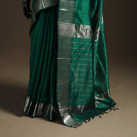 Green - Pure Handwoven Mangalagiri Silk Cotton Pattu Saree with Zari Border 18