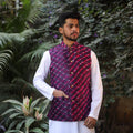 Leheriya Tie & Dye Chanderi Silk Handloom Purple Nehru Jacket