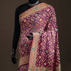 Kutch Bandhani Fine Georgette Banarasi Neem Zari Jaal Saree 07