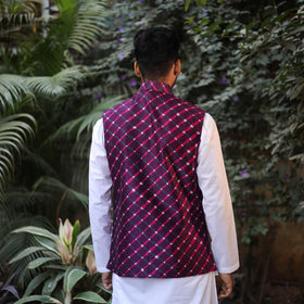 Leheriya Tie & Dye Chanderi Silk Handloom Purple Nehru Jacket