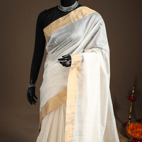 White - handloom zari work chanderi silk saree 20