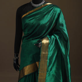 Green - Pure Handwoven Mangalagiri Silk Cotton Pattu Saree with Zari Border 19
