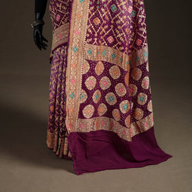 Kutch Bandhani Fine Georgette Banarasi Neem Zari Jaal Saree 07