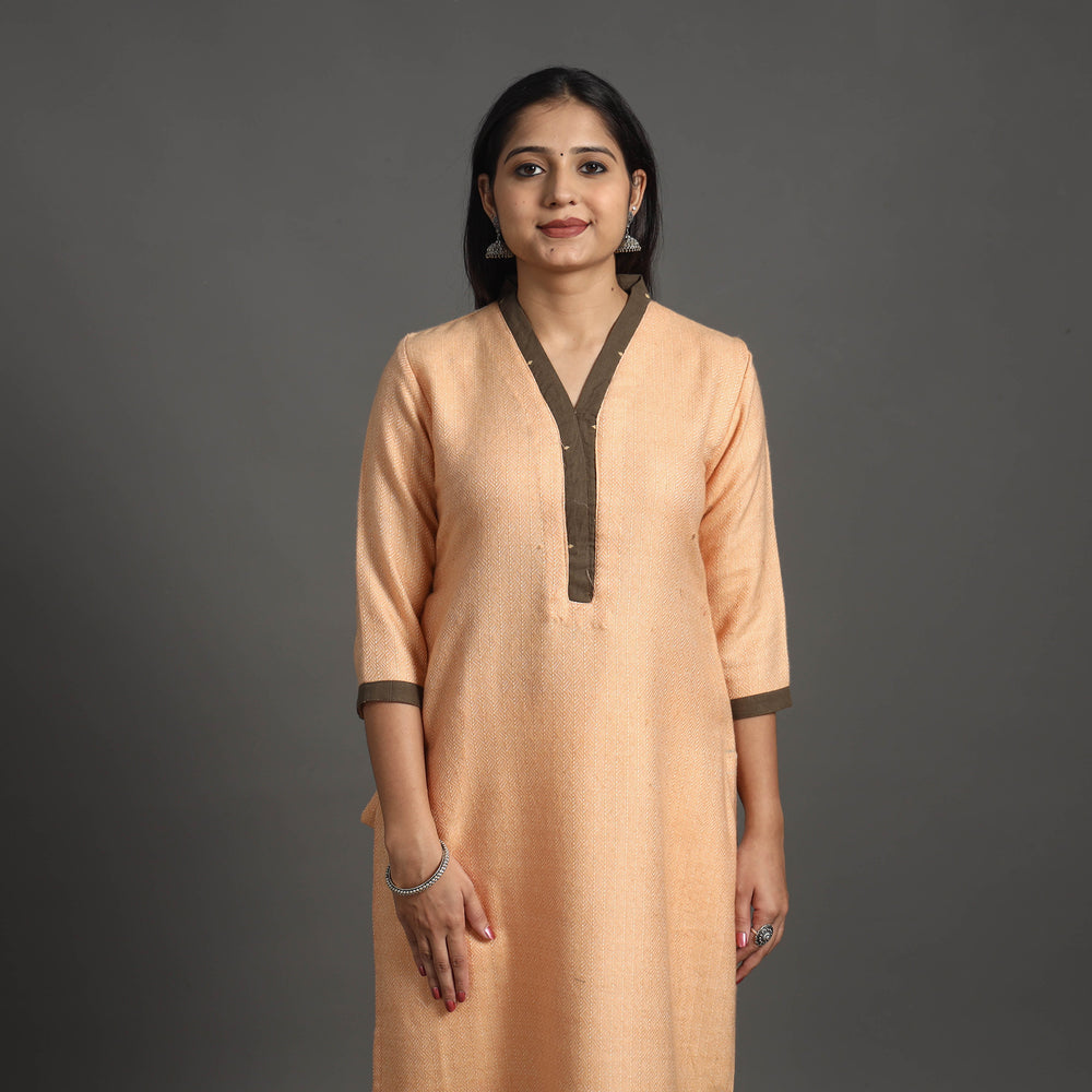 Aashvi Light Peach Merino Woolen Kurta