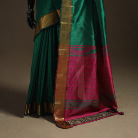 Green - Pure Handwoven Mangalagiri Silk Cotton Pattu Saree with Zari Border 19
