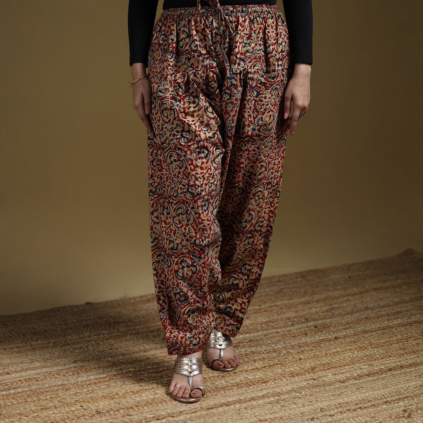Red - Pedana Kalamkari Hand Block Print Natural Dyed Cotton Salwar 12