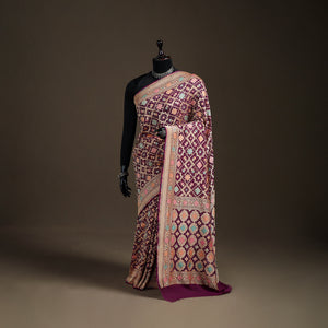 Kutch Bandhani Fine Georgette Banarasi Neem Zari Jaal Saree 08