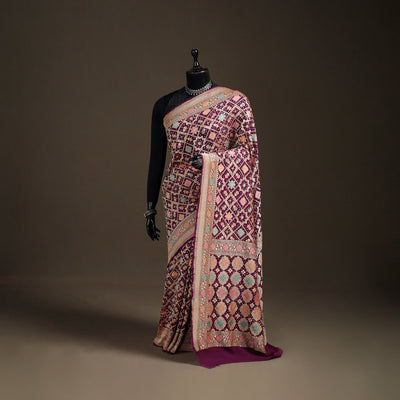 Kutch Bandhani Fine Georgette Banarasi Neem Zari Jaal Saree 08