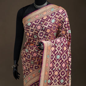 Kutch Bandhani Fine Georgette Banarasi Neem Zari Jaal Saree 08