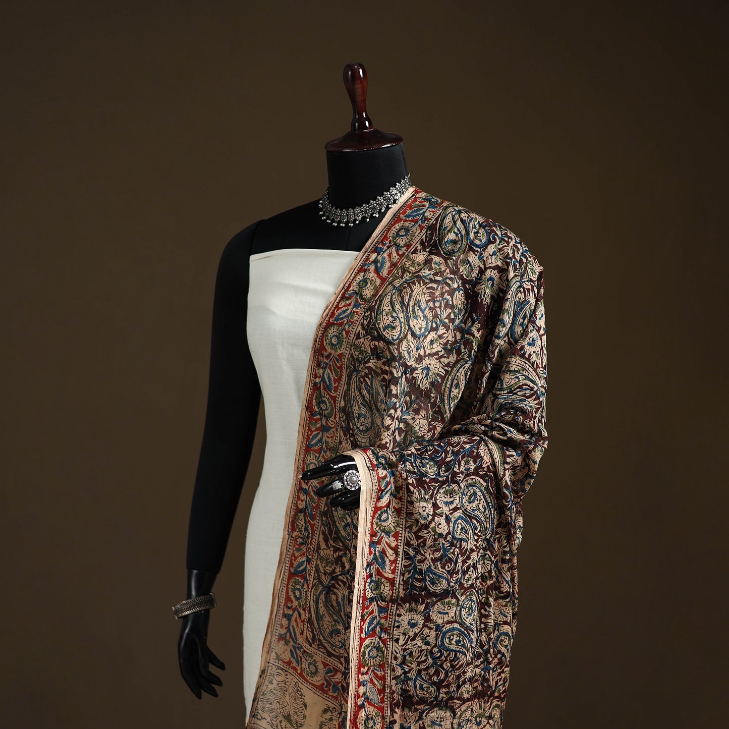Kalamkari Hand Block Print Natural Dyed Cotton Dupatta 75