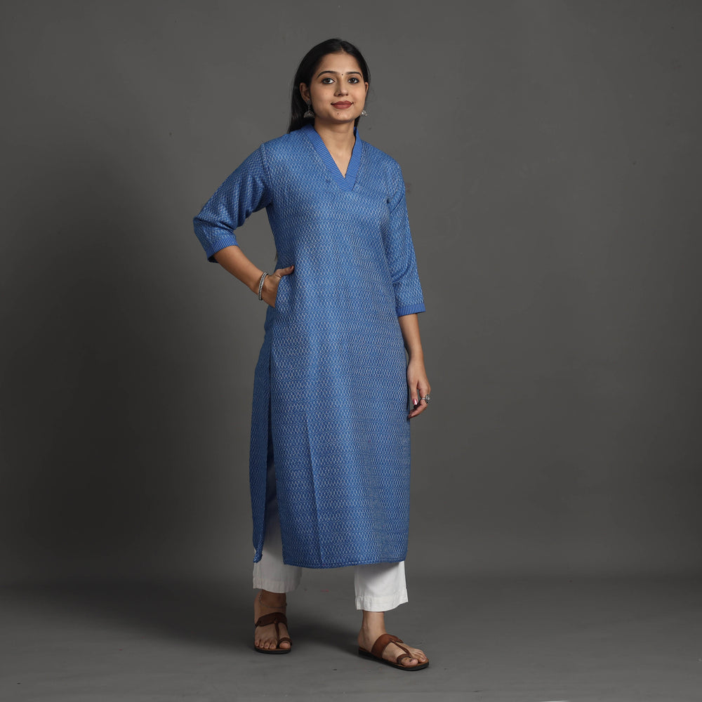 Raha Blue Merino Woolen Kurta