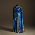 Blue - Pure Handwoven Mangalagiri Silk Cotton Pattu Saree with Zari Border 20