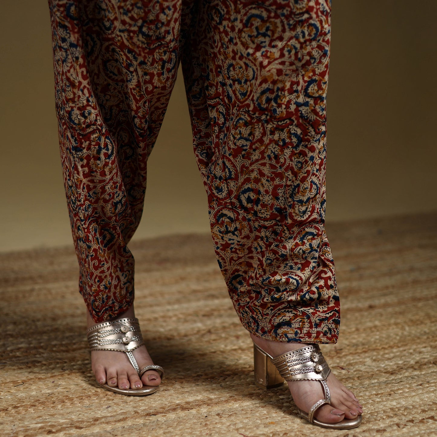 Red - Pedana Kalamkari Hand Block Print Natural Dyed Cotton Salwar 12