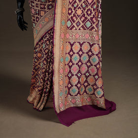 Kutch Bandhani Fine Georgette Banarasi Neem Zari Jaal Saree 08