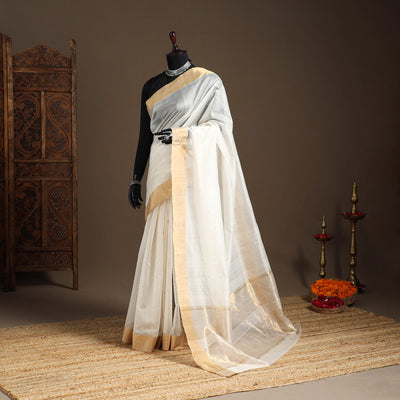 White - handloom zari work chanderi silk saree 20
