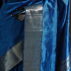 Blue - Pure Handwoven Mangalagiri Silk Cotton Pattu Saree with Zari Border 20