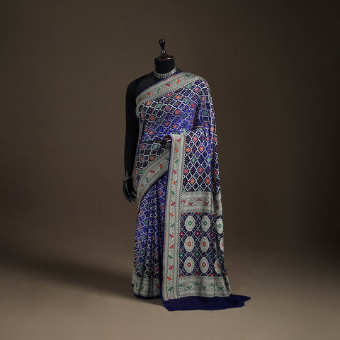 Kutch Bandhani Fine Georgette Banarasi Neem Zari Jaal Saree 09