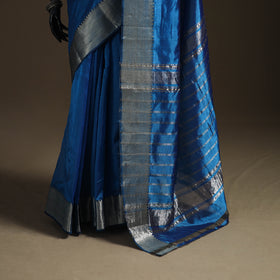 Blue - Pure Handwoven Mangalagiri Silk Cotton Pattu Saree with Zari Border 20