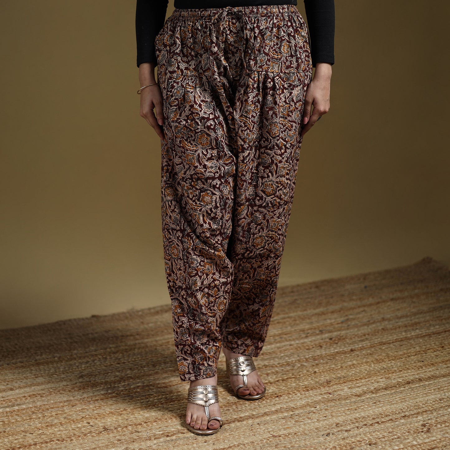 Maroon - Pedana Kalamkari Hand Block Print Natural Dyed Cotton Salwar 07