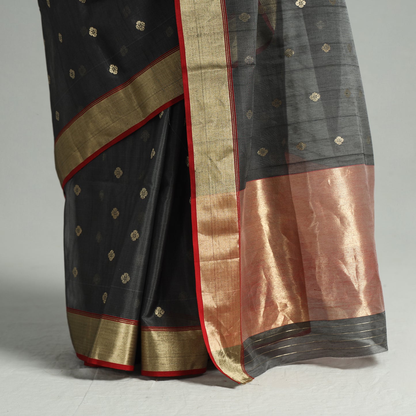 Black - Traditional Chanderi Silk Buta Handloom Zari Work Saree 21
