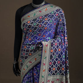 Kutch Bandhani Fine Georgette Banarasi Neem Zari Jaal Saree 09