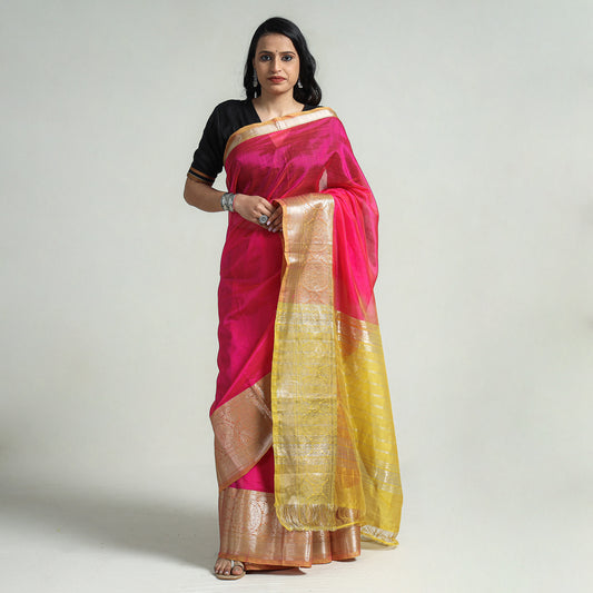 Pink - Mangalagiri Handloom Cotton Saree with Zari Border
