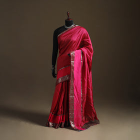 Pink - Pure Handwoven Mangalagiri Silk Cotton Pattu Saree with Zari Border 21